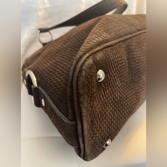 YSL Yves Saint Laurent Muse Lizard Print Suede Satchel Dark Brown - Picture 4 of 11